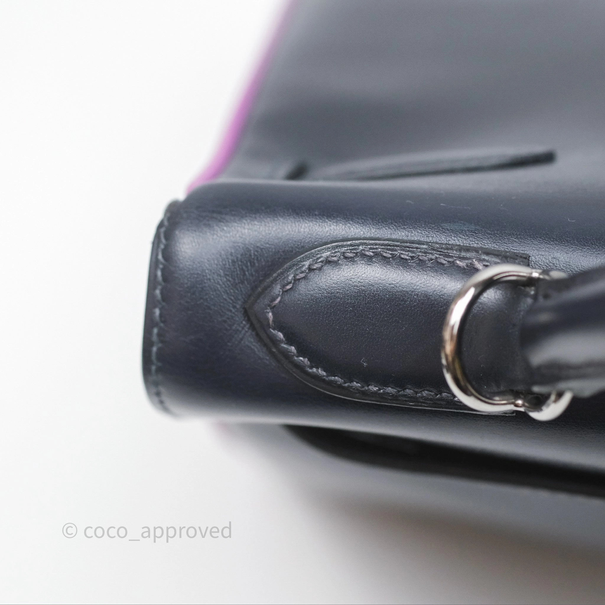 Herms Vintage Kelly 32 Retourn Navy/Purple Box Leather Palladium Hardware