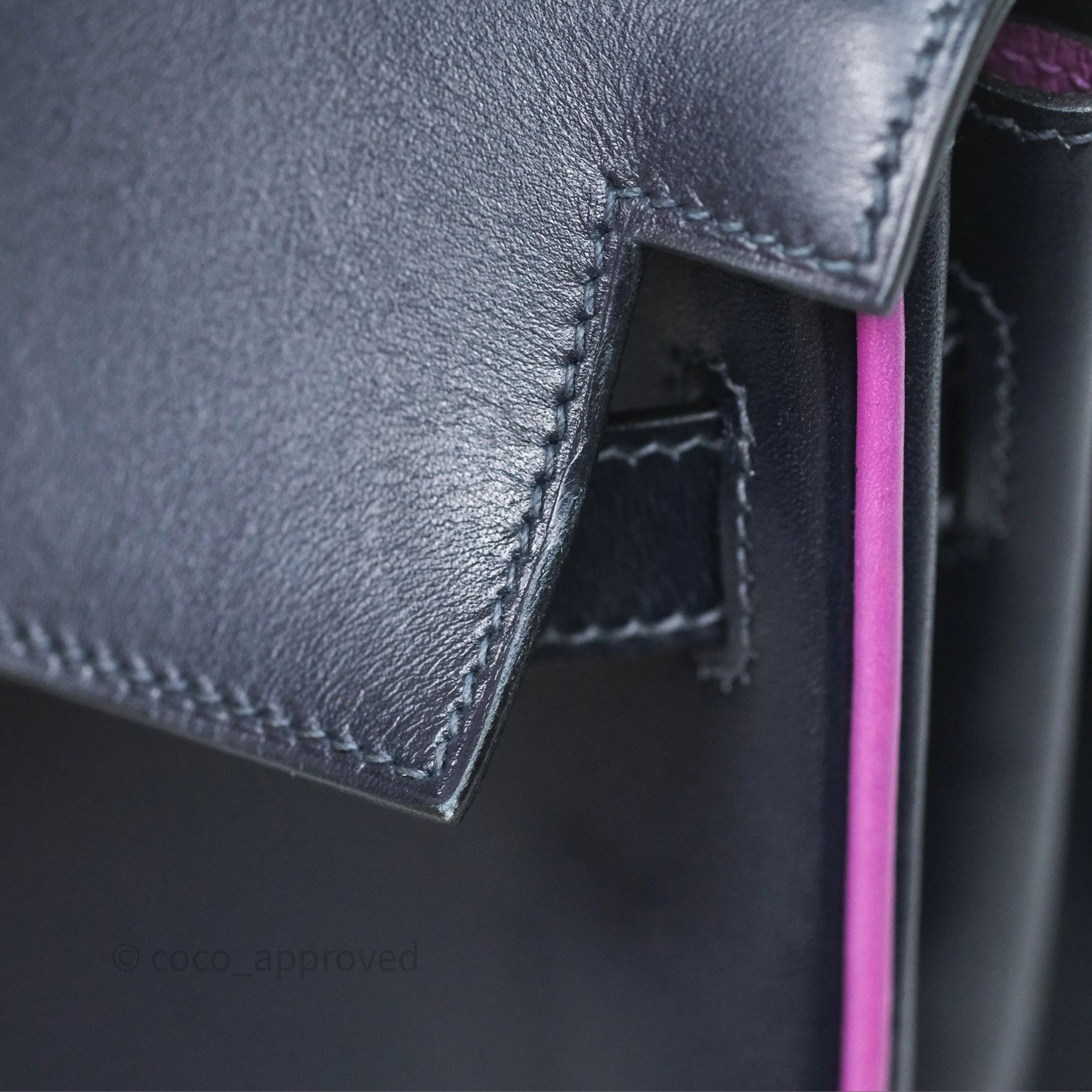 Herms Vintage Kelly 32 Retourn Navy/Purple Box Leather Palladium Hardware