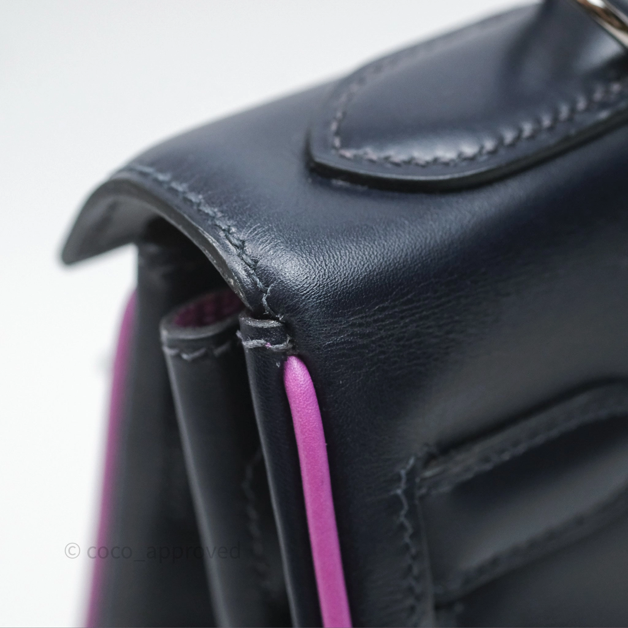 Herms Vintage Kelly 32 Retourn Navy/Purple Box Leather Palladium Hardware