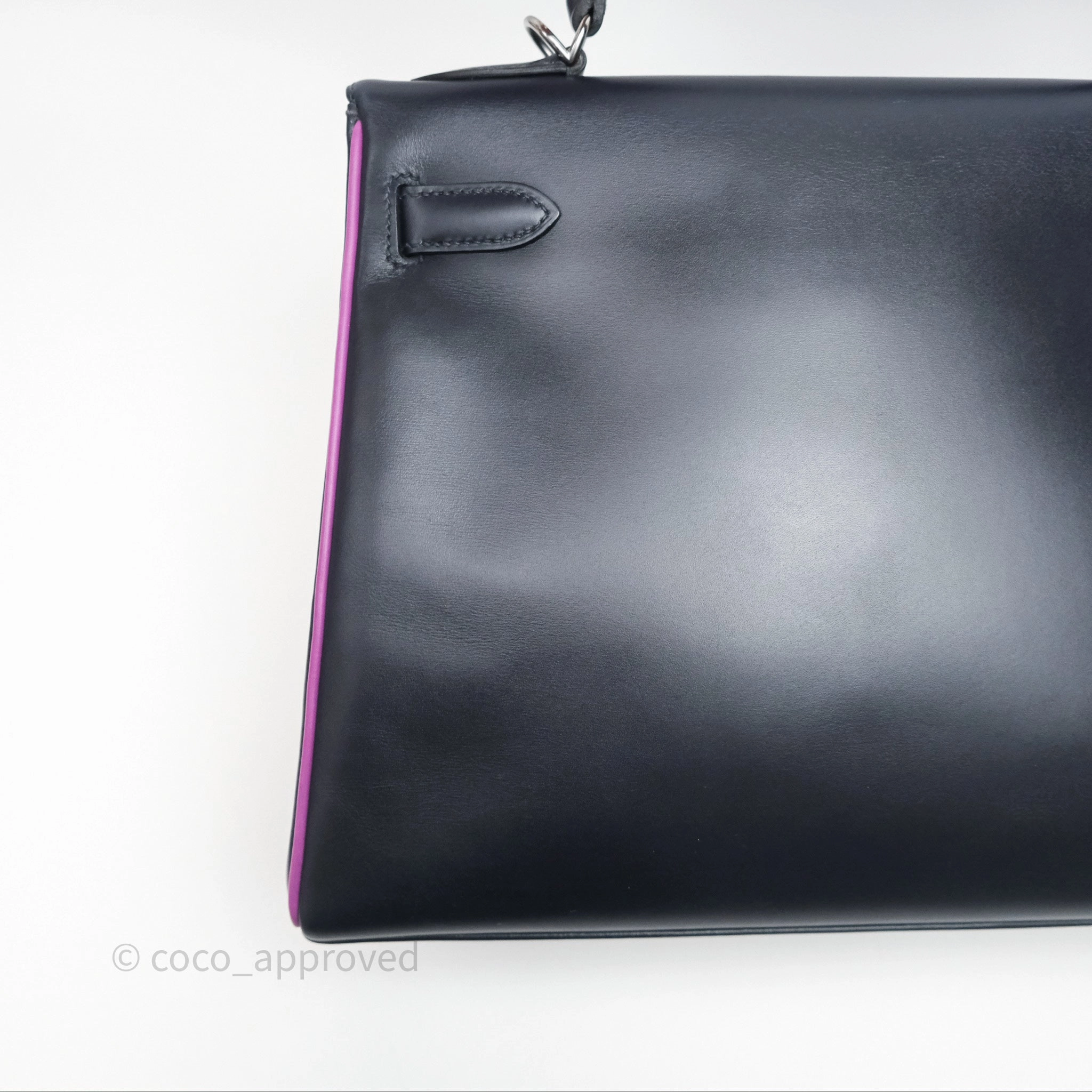 Herms Vintage Kelly 32 Retourn Navy/Purple Box Leather Palladium Hardware
