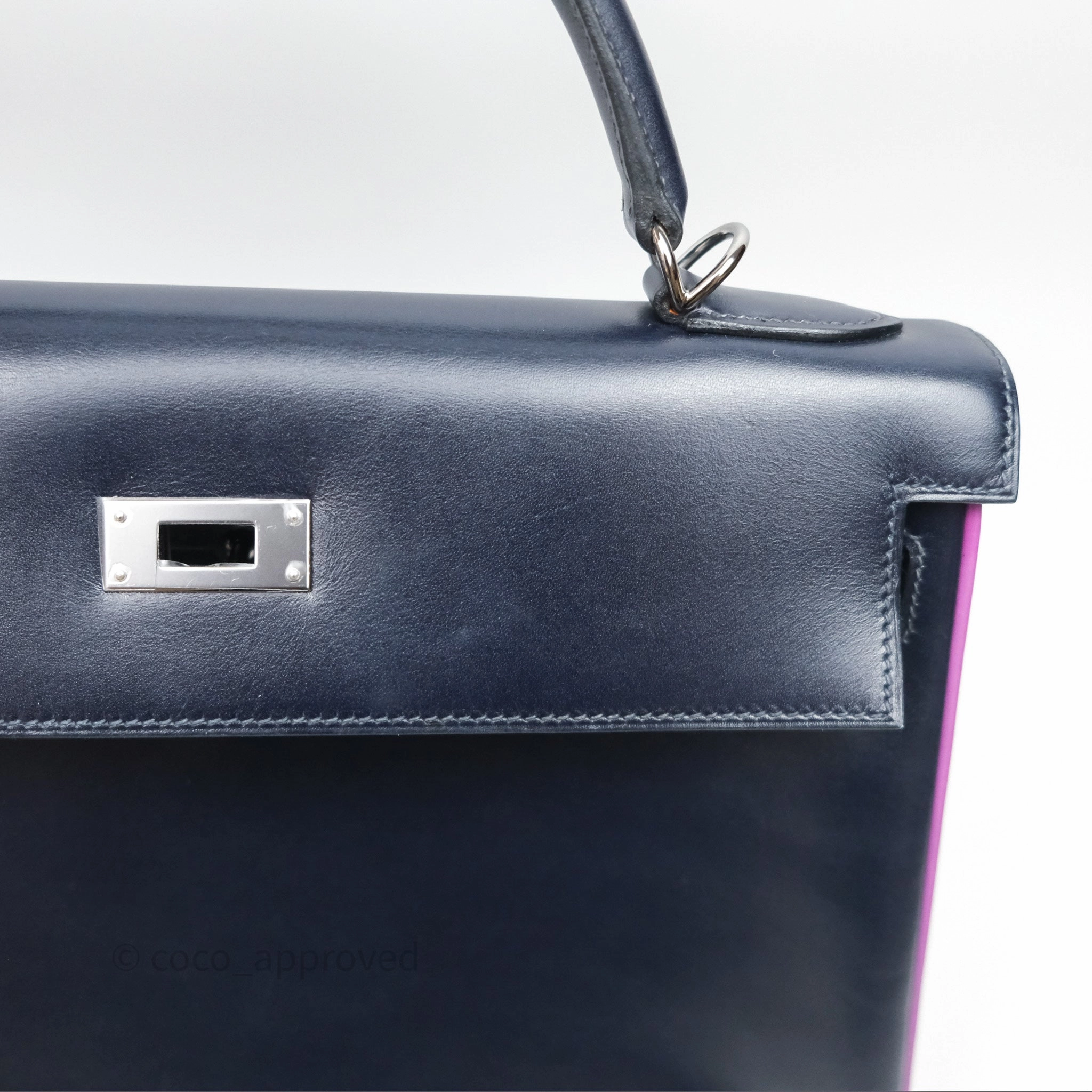 Herms Vintage Kelly 32 Retourn Navy/Purple Box Leather Palladium Hardware