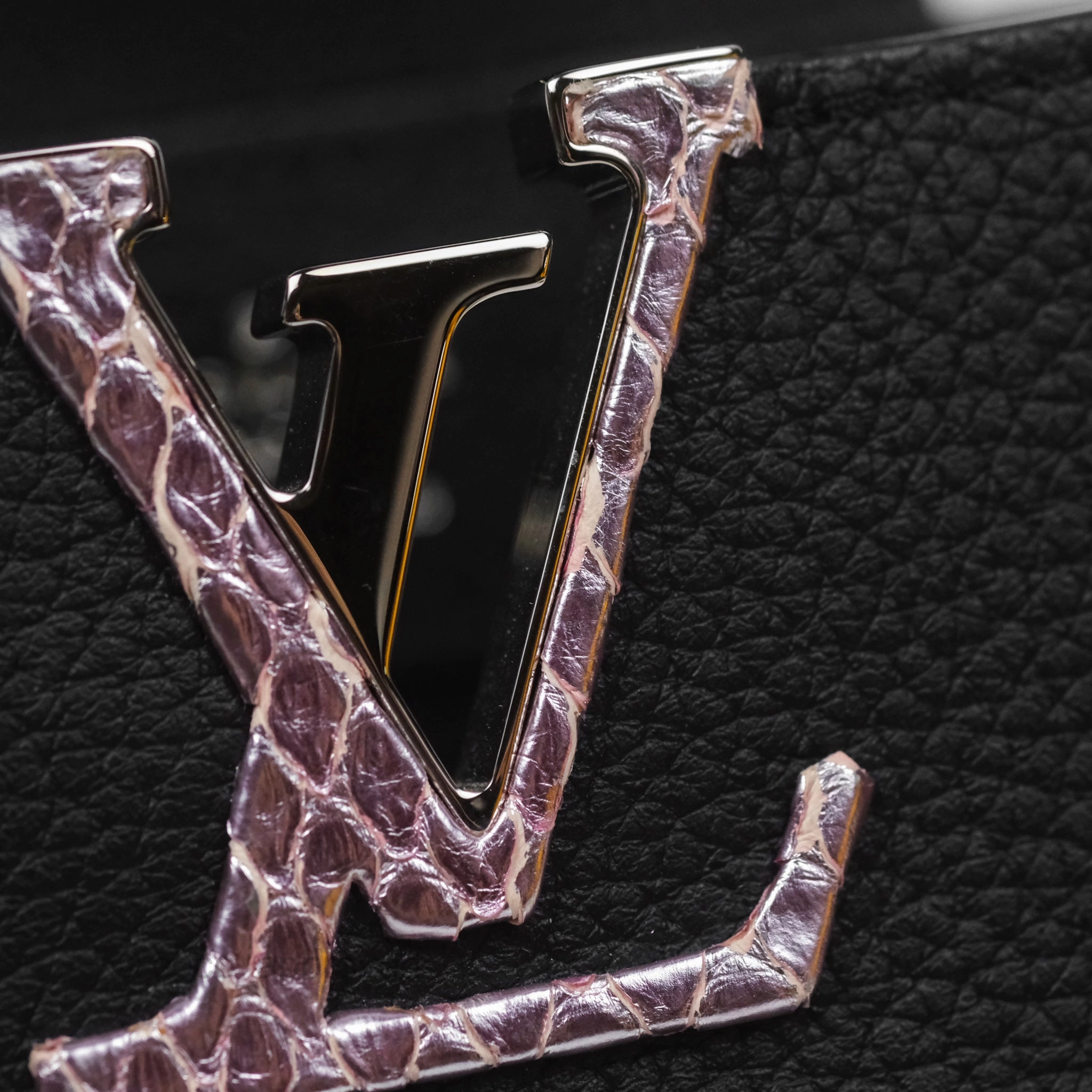 Louis Vuitton Capucines Mini Black in Taurillon Leather and Shiny Python leather