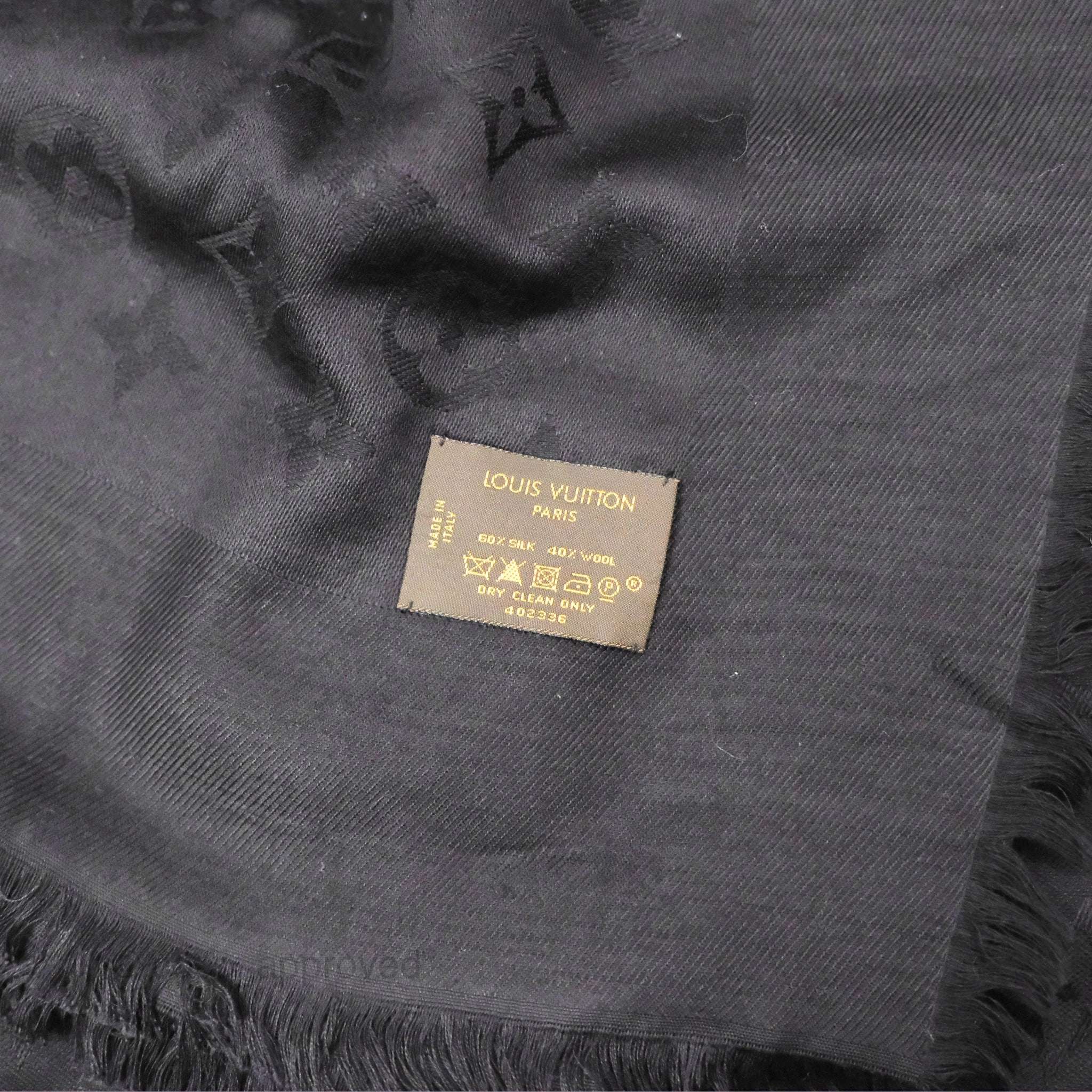 Louis Vuitton Silk Wool Monogram Square Shawl Scarf Anthracite