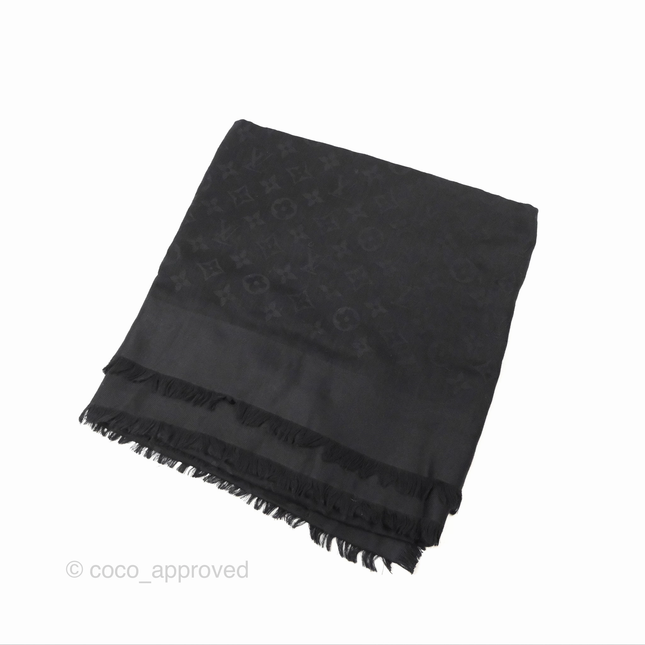 Louis Vuitton Silk Wool Monogram Square Shawl Scarf Anthracite