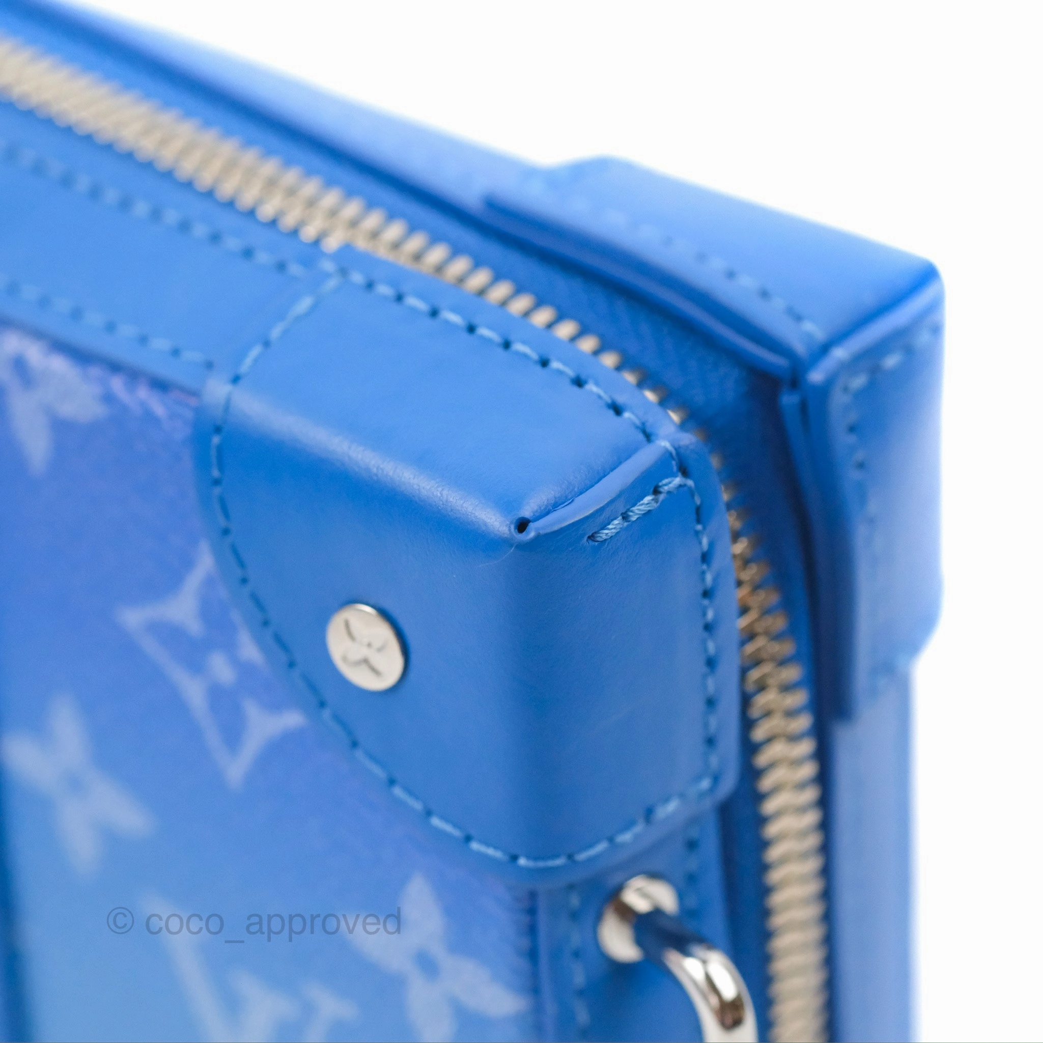 Louis Vuitton Virgil Abloh Blue Monogram Clouds Coated Canvas Soft Trunk Wallet Silver Hardware