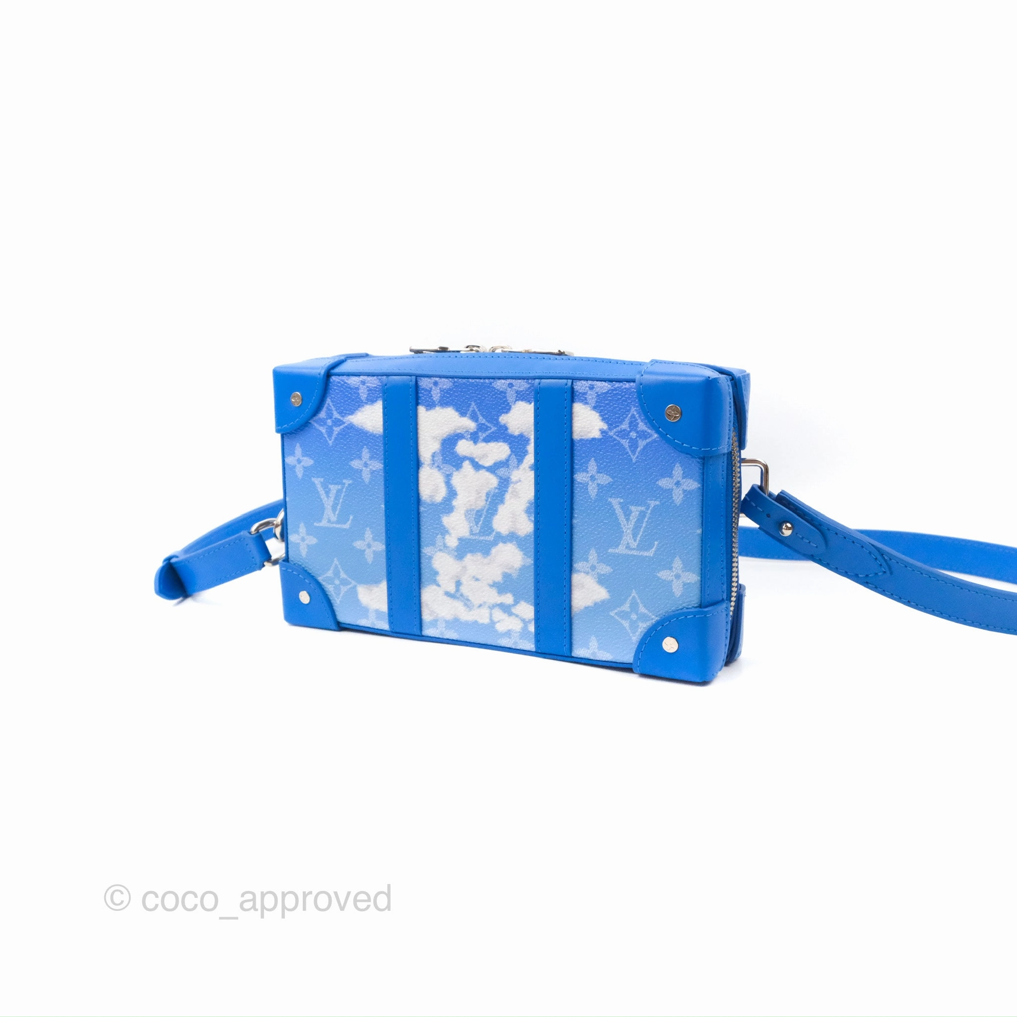Louis Vuitton Virgil Abloh Blue Monogram Clouds Coated Canvas Soft Trunk Wallet Silver Hardware