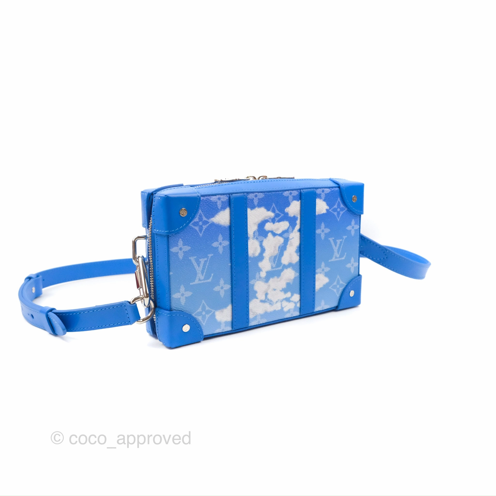 Louis Vuitton Virgil Abloh Blue Monogram Clouds Coated Canvas Soft Trunk Wallet Silver Hardware