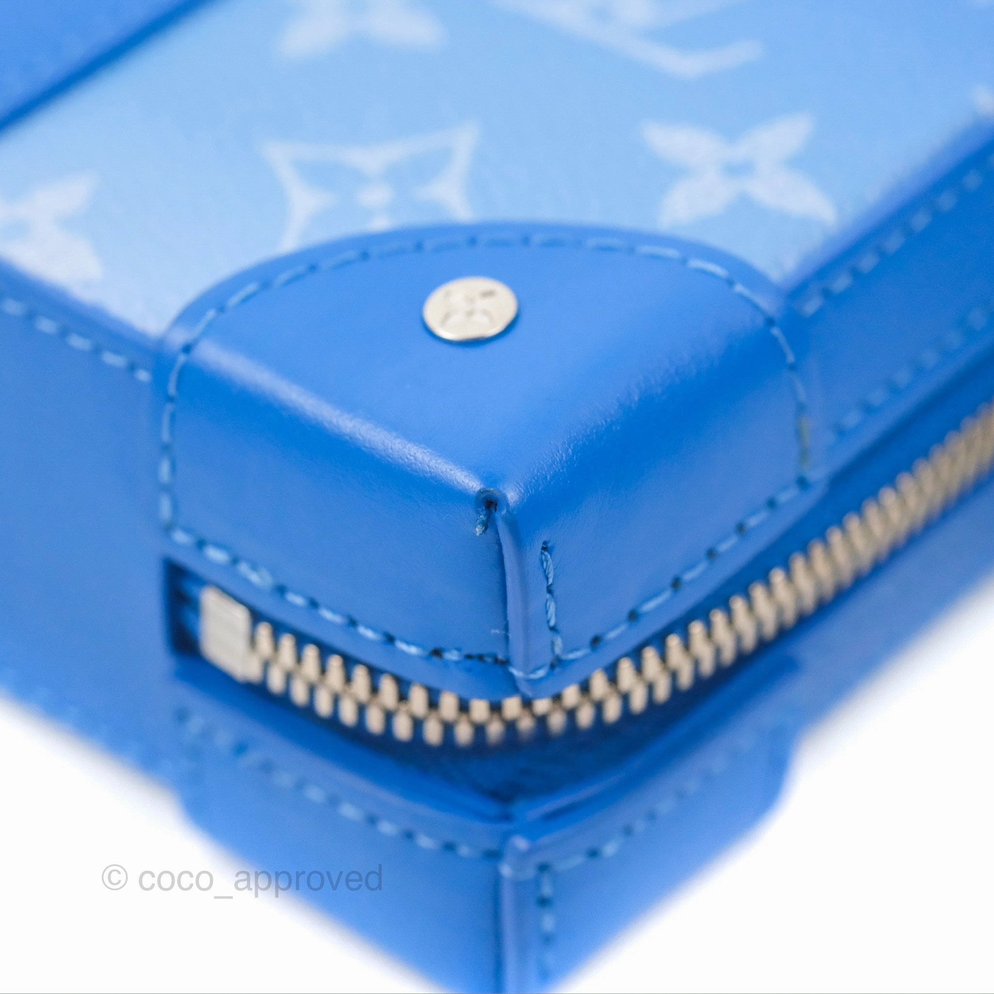 Louis Vuitton Virgil Abloh Blue Monogram Clouds Coated Canvas Soft Trunk Wallet Silver Hardware