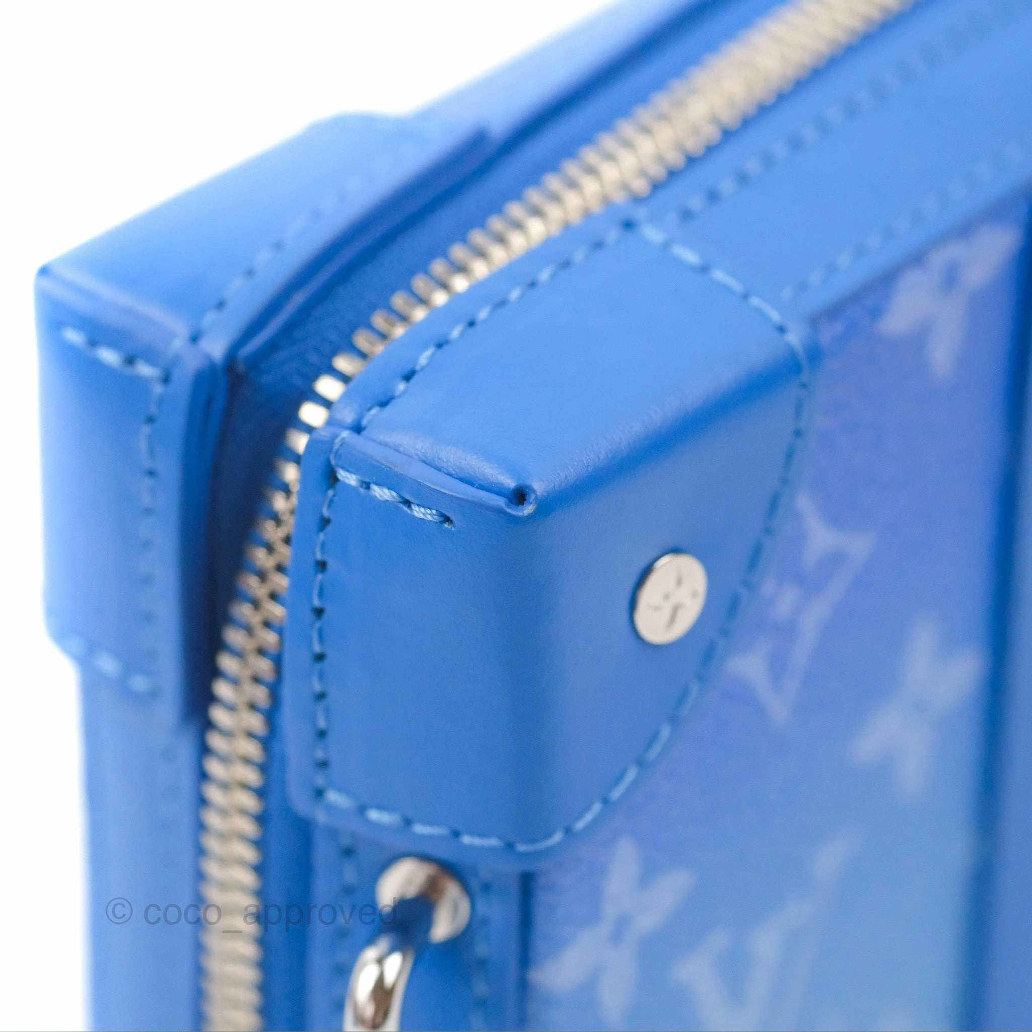 Louis Vuitton Virgil Abloh Blue Monogram Clouds Coated Canvas Soft Trunk Wallet Silver Hardware