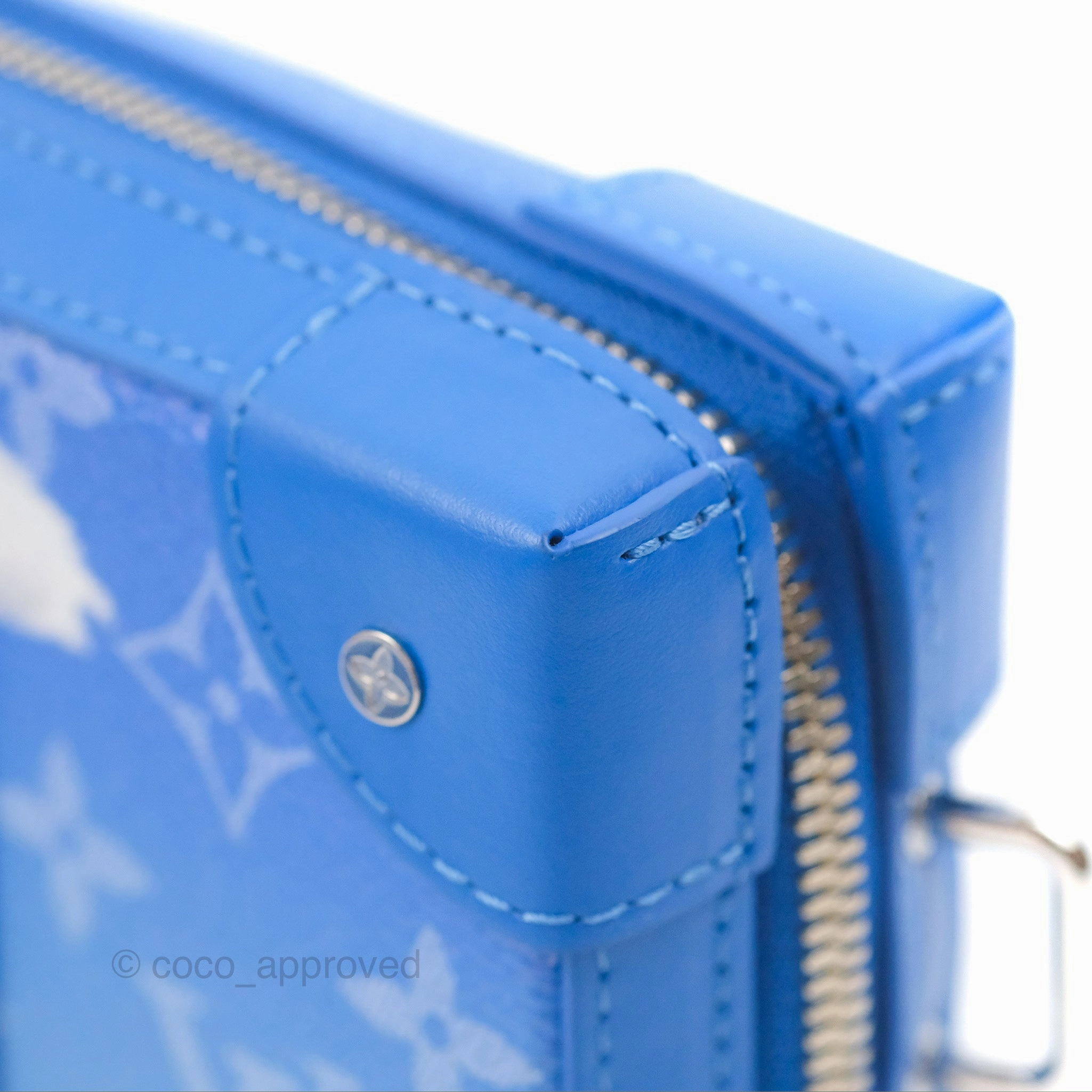 Louis Vuitton Virgil Abloh Blue Monogram Clouds Coated Canvas Soft Trunk Wallet Silver Hardware