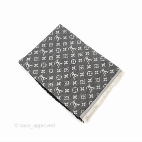 Louis Vuitton Wool Silk Square Scarf Monogram Grey