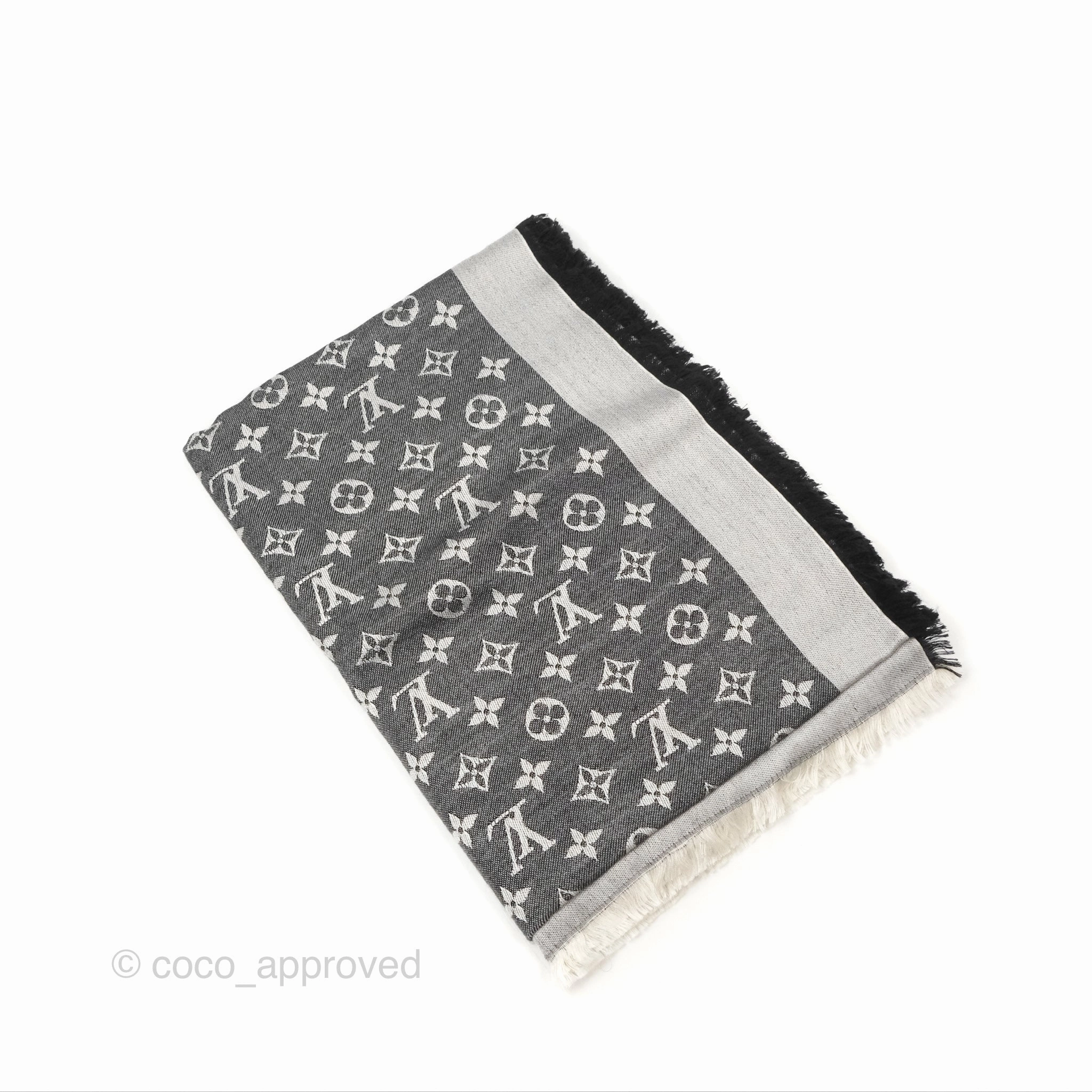 Louis Vuitton Wool Silk Square Scarf Monogram Grey