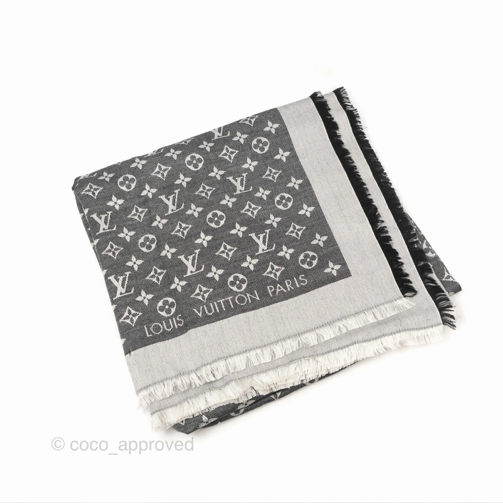 Louis Vuitton Wool Silk Square Scarf Monogram Grey