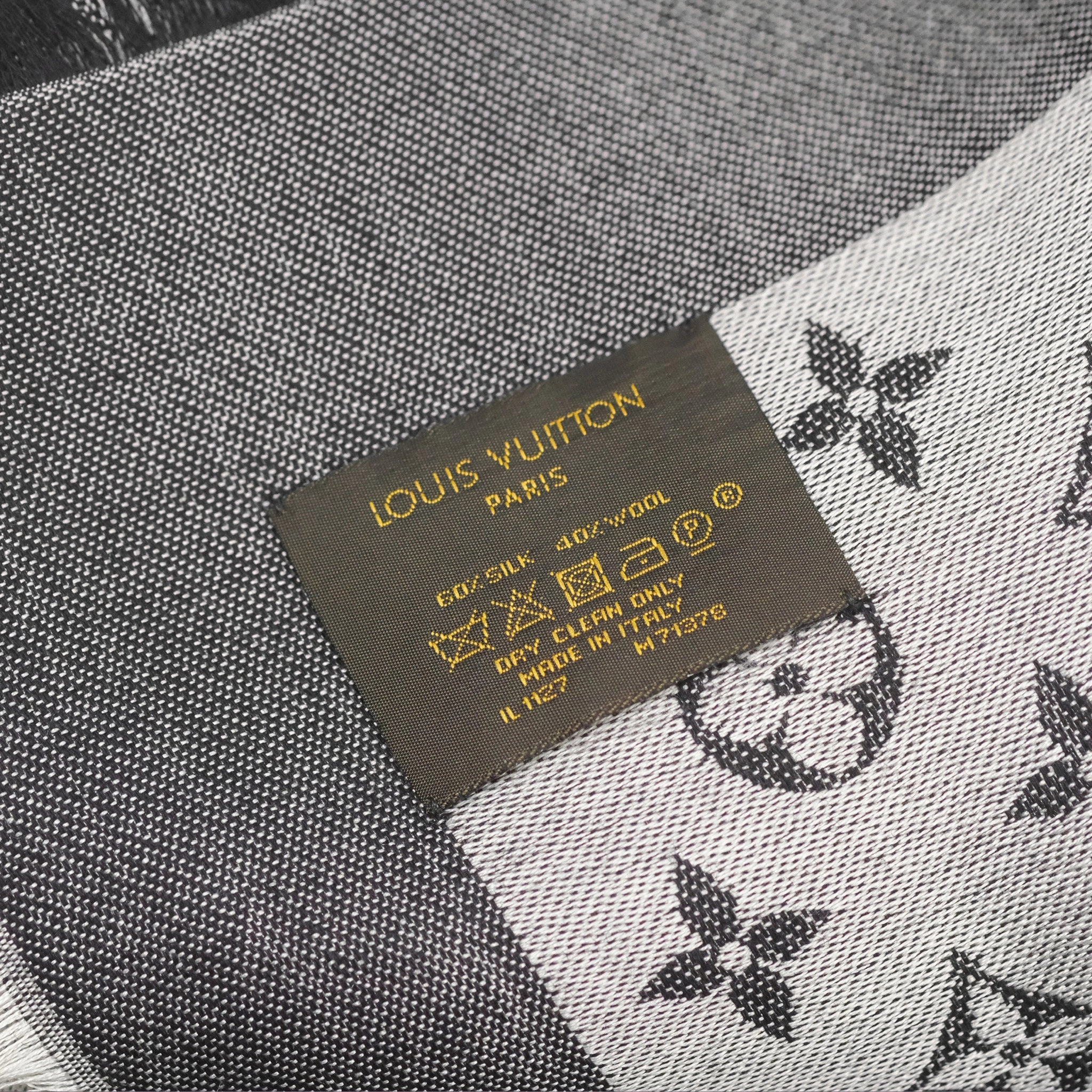 Louis Vuitton Wool Silk Square Scarf Monogram Grey