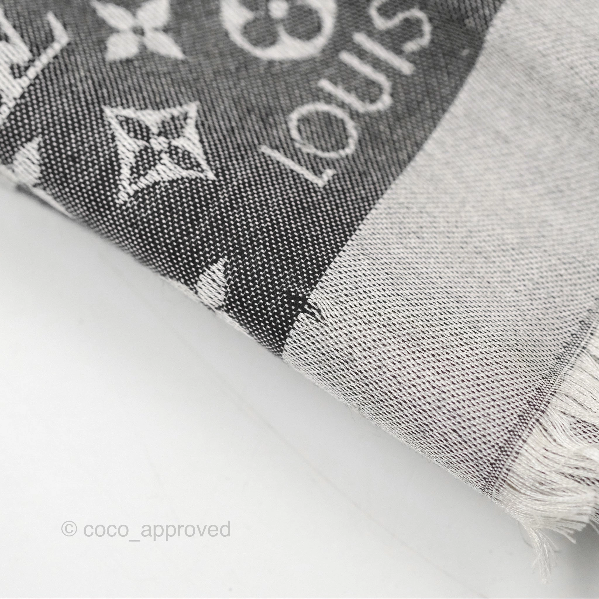 Louis Vuitton Wool Silk Square Scarf Monogram Grey