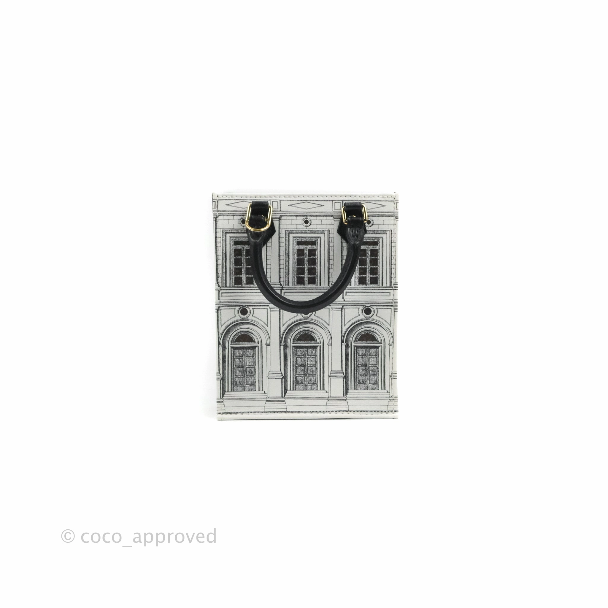 Louis Vuitton X Fornasetti Calfskin Architettura Petit Sac Plat Black White Gold Hardware