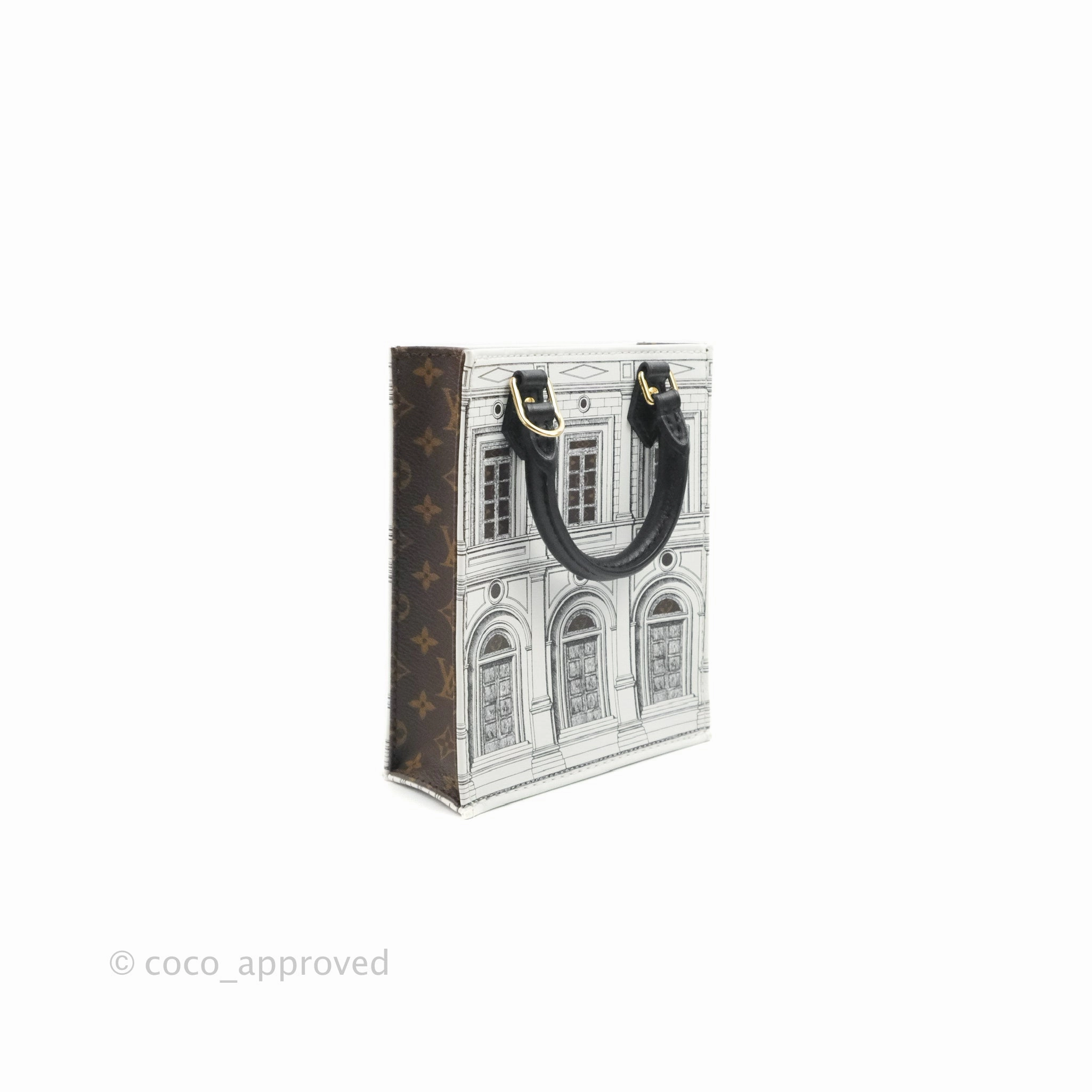 Louis Vuitton X Fornasetti Calfskin Architettura Petit Sac Plat Black White Gold Hardware
