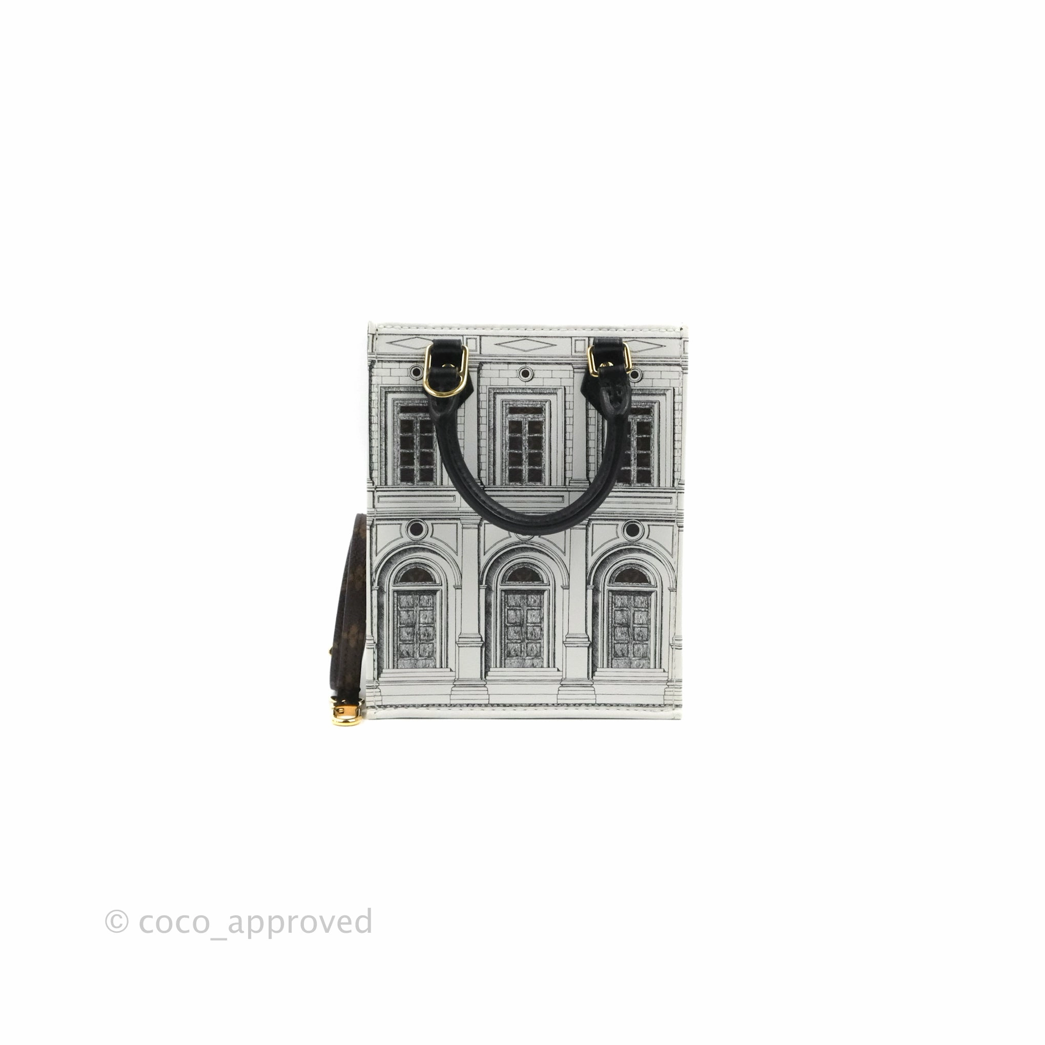 Louis Vuitton X Fornasetti Calfskin Architettura Petit Sac Plat Black White Gold Hardware