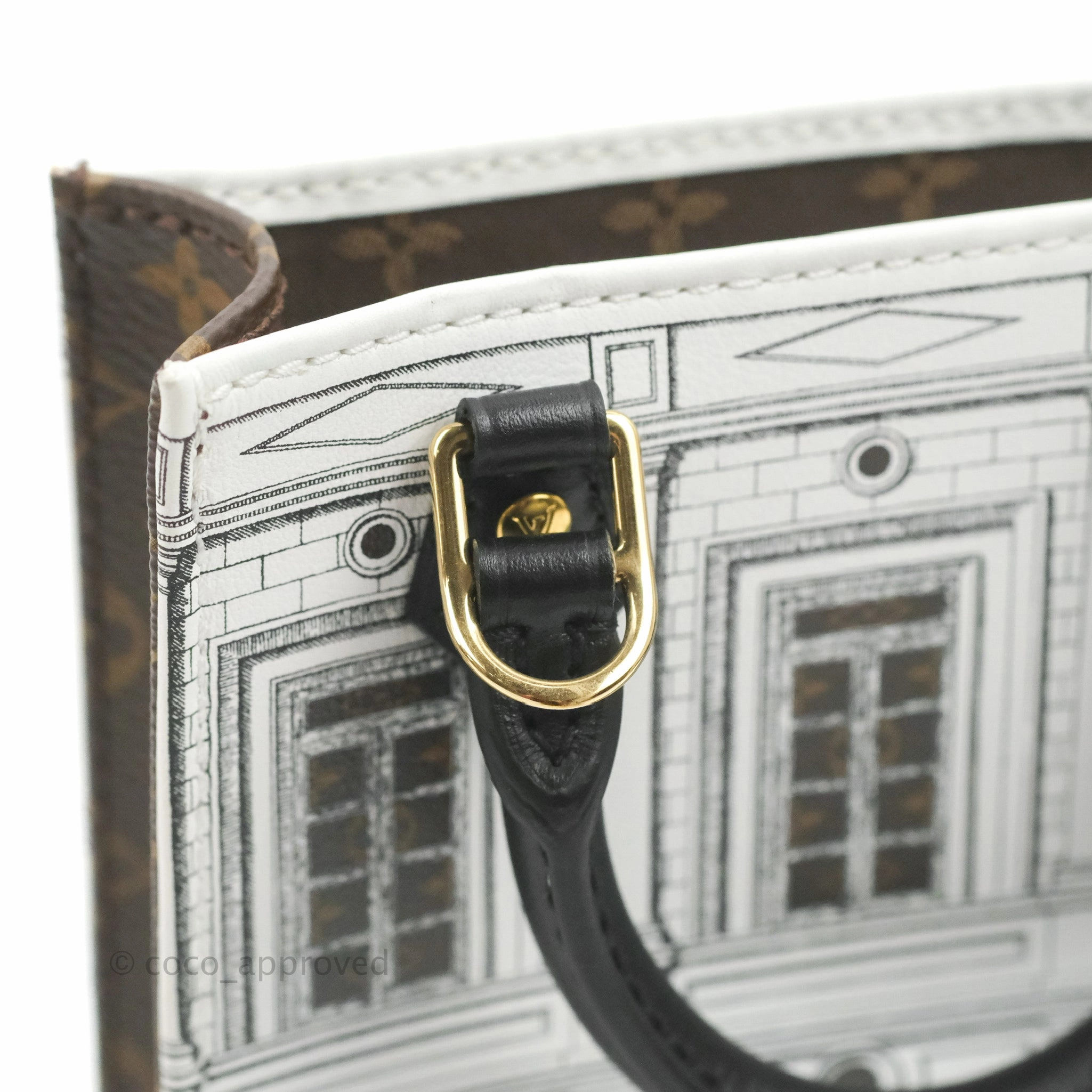 Louis Vuitton X Fornasetti Calfskin Architettura Petit Sac Plat Black White Gold Hardware