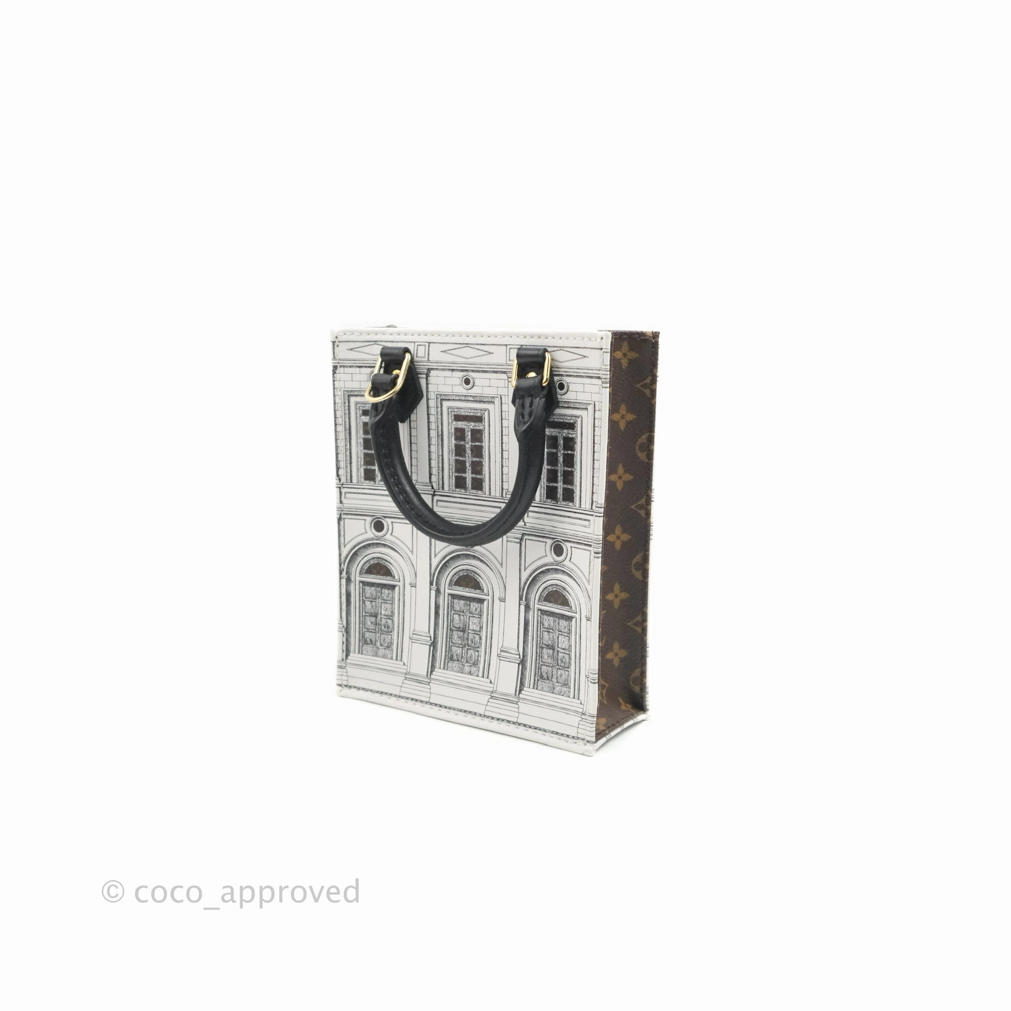 Louis Vuitton X Fornasetti Calfskin Architettura Petit Sac Plat Black White Gold Hardware