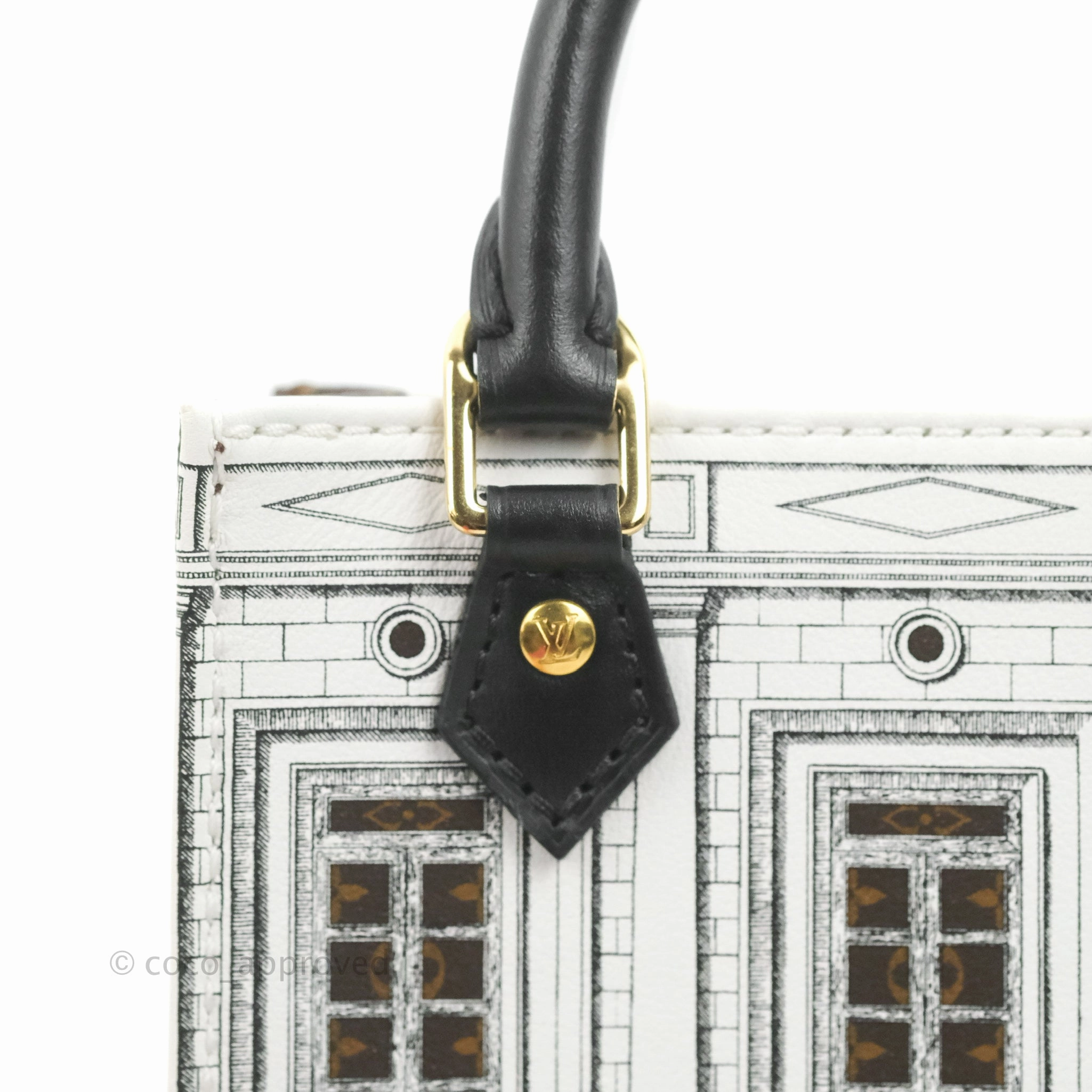 Louis Vuitton X Fornasetti Calfskin Architettura Petit Sac Plat Black White Gold Hardware