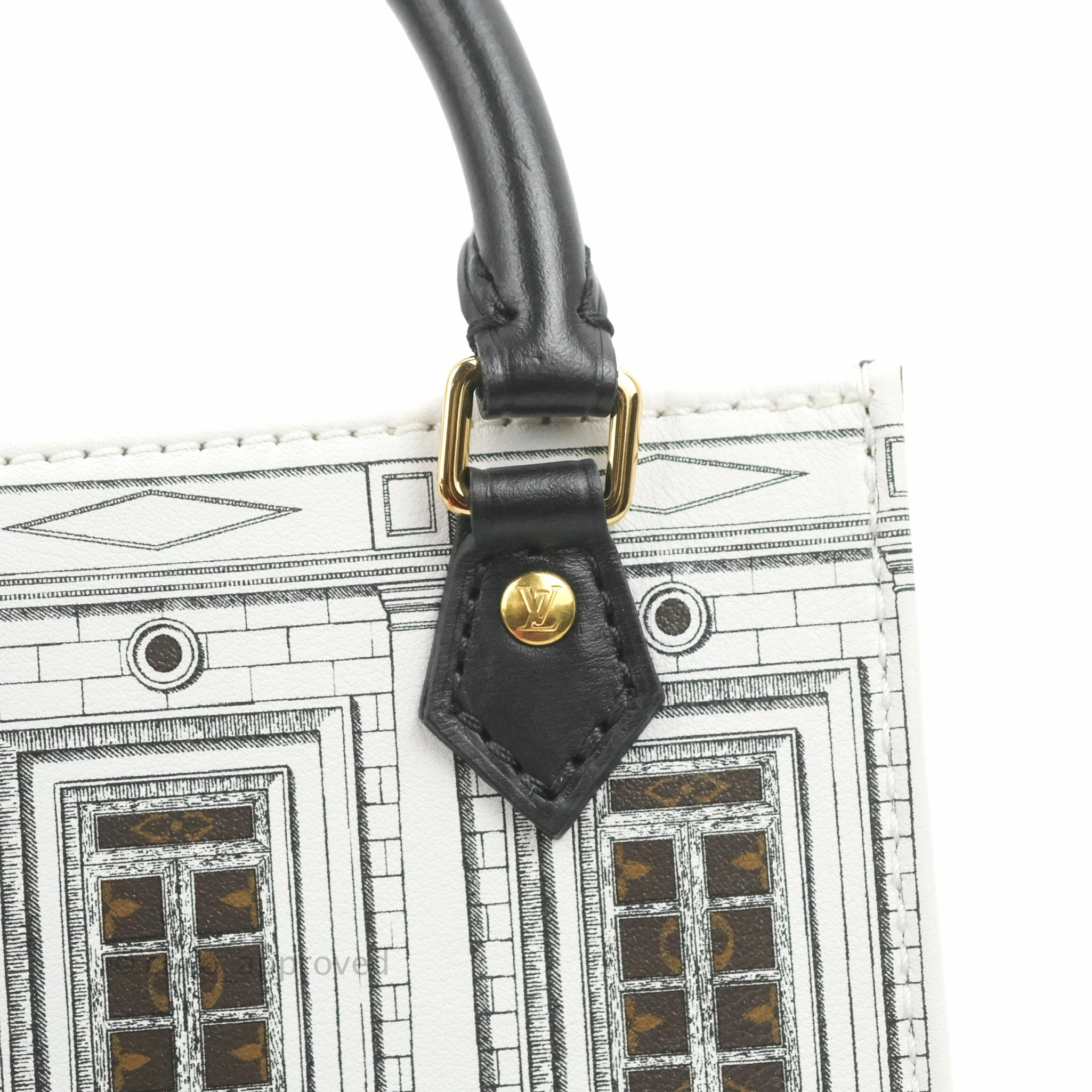 Louis Vuitton X Fornasetti Calfskin Architettura Petit Sac Plat Black White Gold Hardware