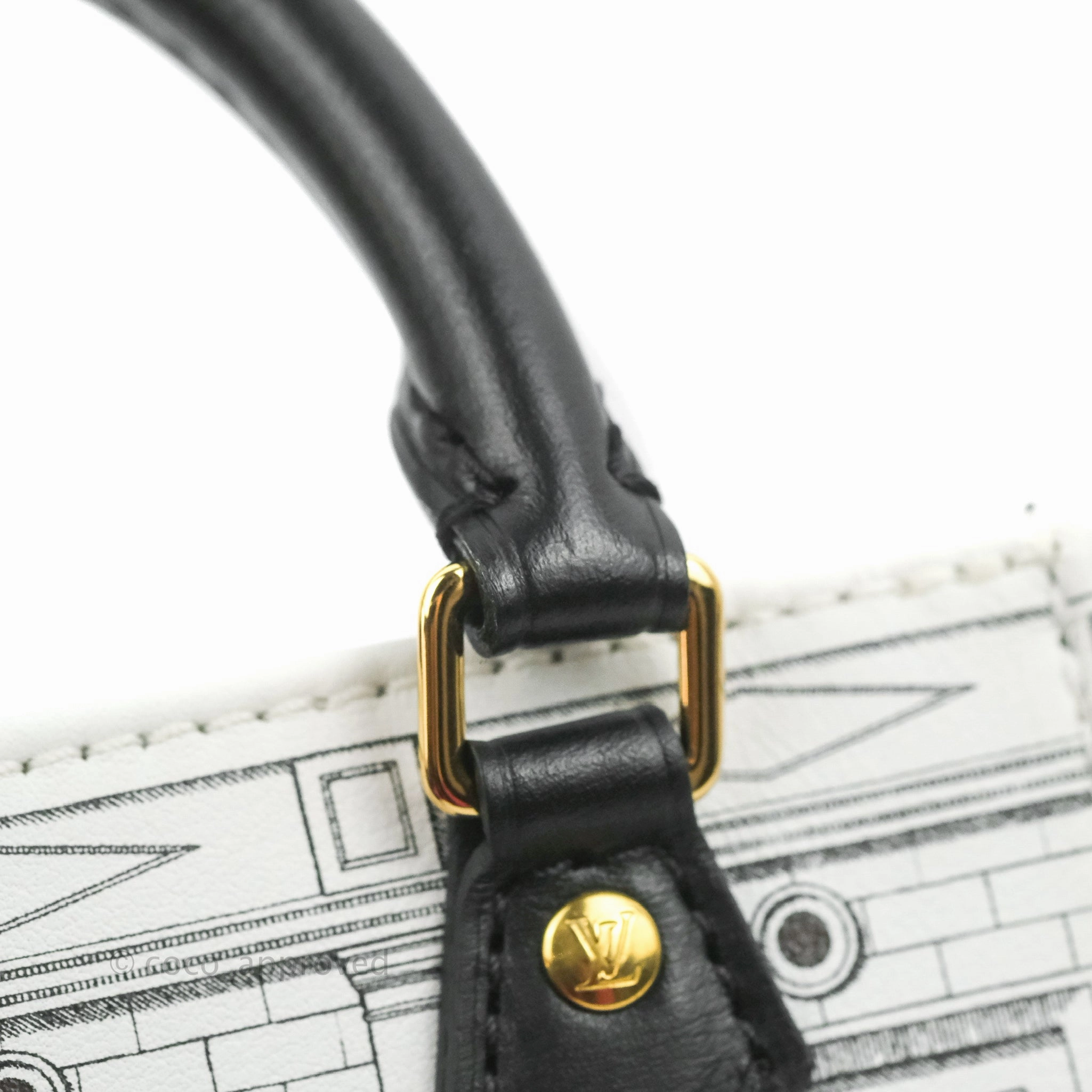Louis Vuitton X Fornasetti Calfskin Architettura Petit Sac Plat Black White Gold Hardware