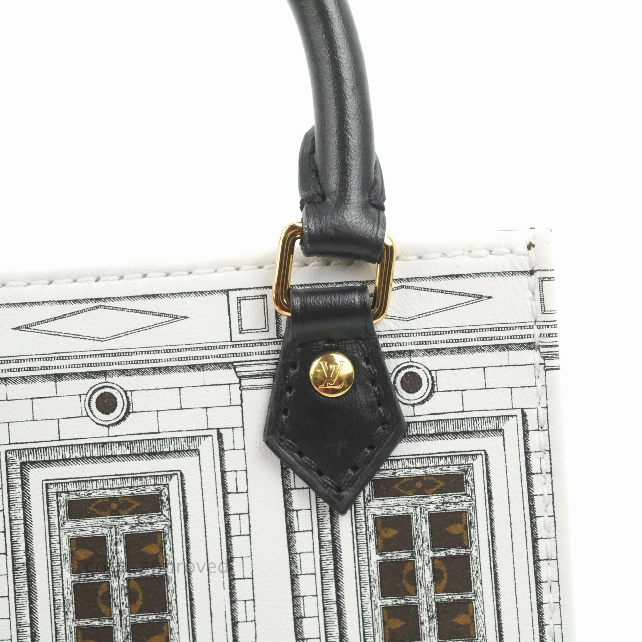 Louis Vuitton X Fornasetti Calfskin Architettura Petit Sac Plat Black White Gold Hardware