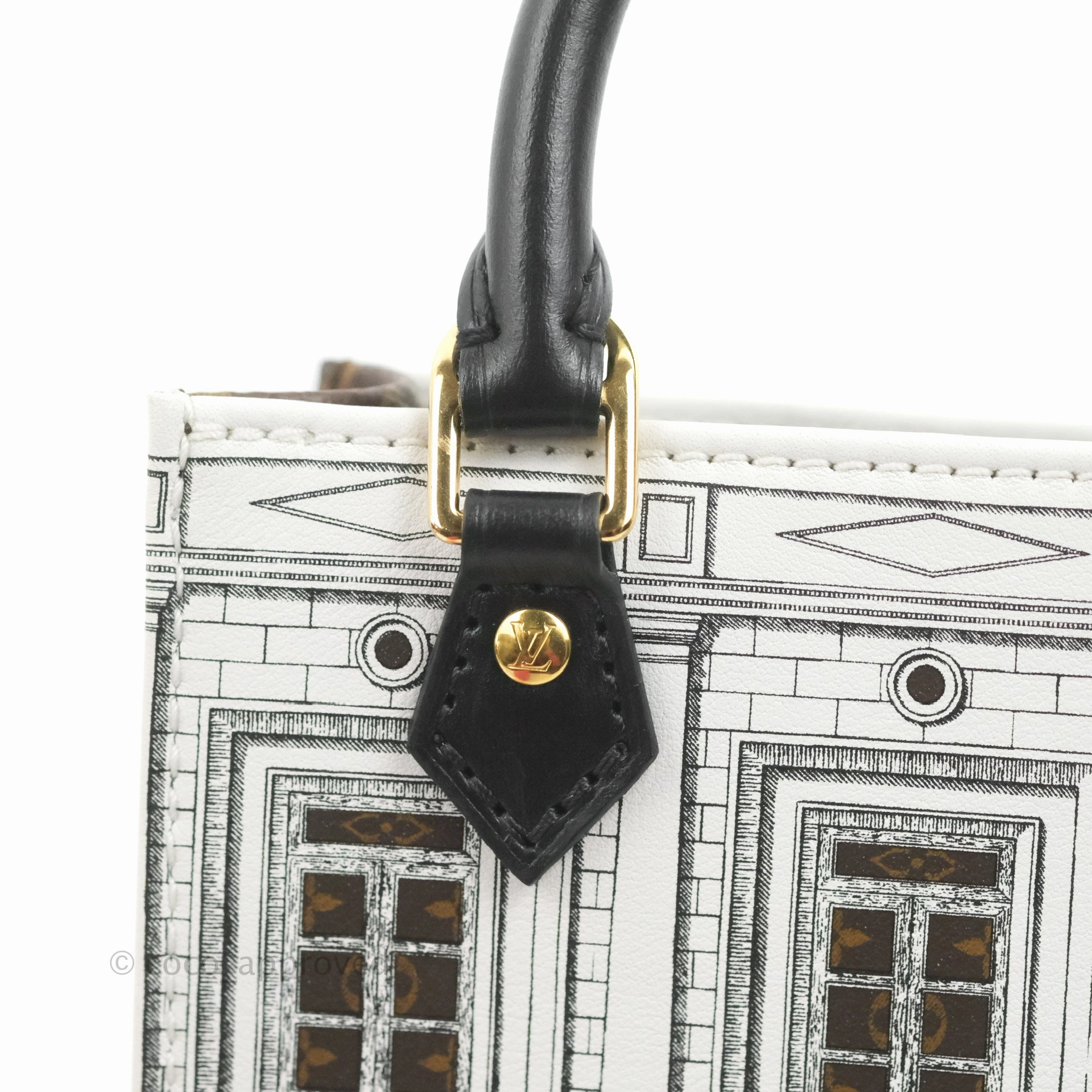 Louis Vuitton X Fornasetti Calfskin Architettura Petit Sac Plat Black White Gold Hardware