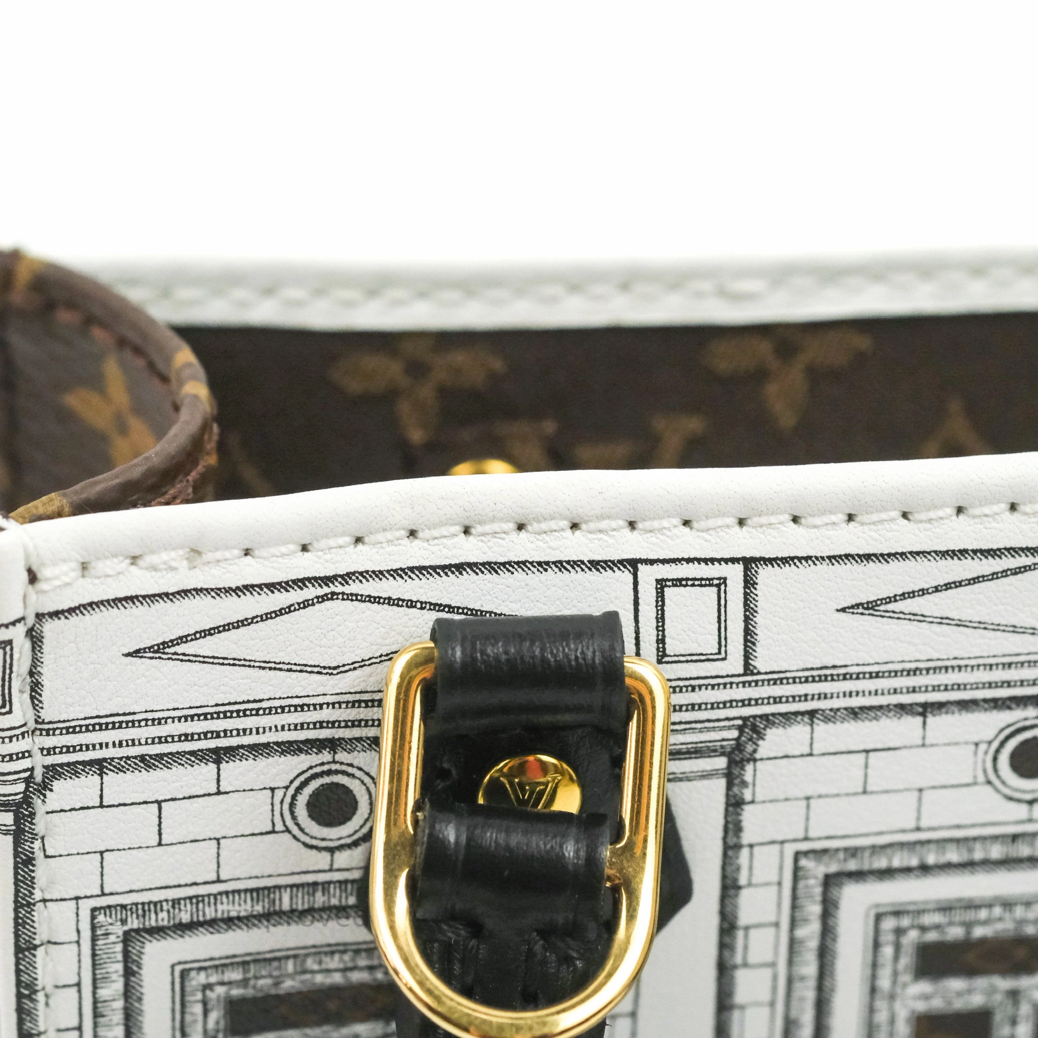 Louis Vuitton X Fornasetti Calfskin Architettura Petit Sac Plat Black White Gold Hardware