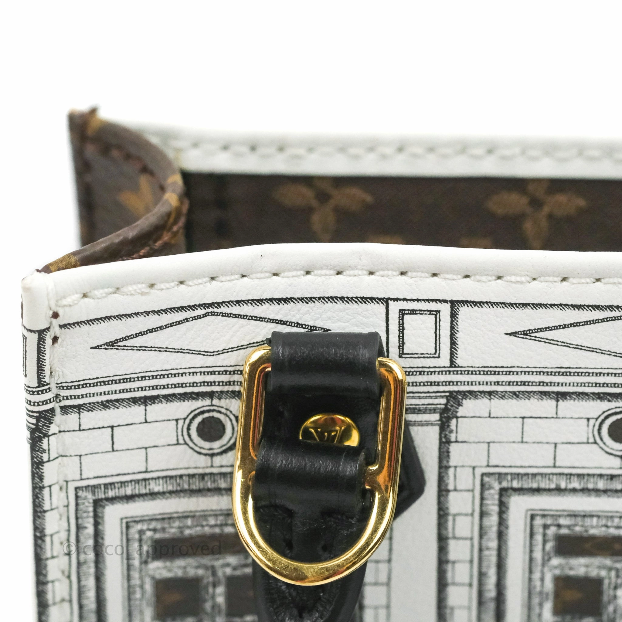 Louis Vuitton X Fornasetti Calfskin Architettura Petit Sac Plat Black White Gold Hardware